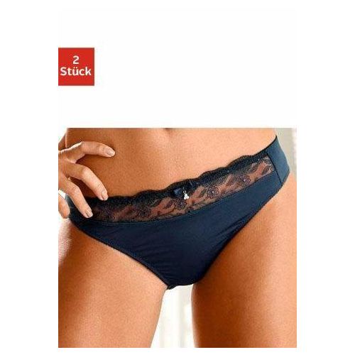 Slip NUANCE, Damen, Gr. 40/42, blau (marine, weiß), Obermaterial: 92% Polyester, 8% Elasthan, Unterhosen, mit schöner Stickereispitze