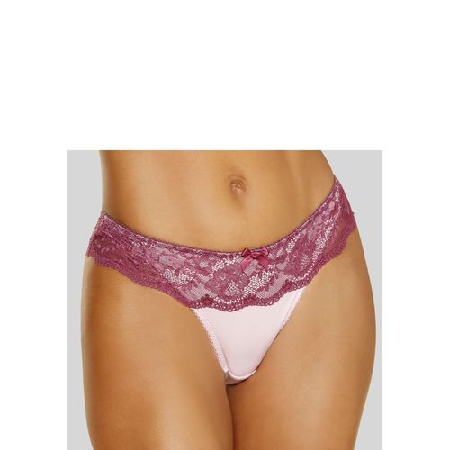 String LASCANA, Damen, Gr. 36/38, lila (lila, mauve), Obermaterial: 85% Polyamid, 15% Elasthan, figurbetont, Unterhosen, mit breitem Bund aus blumiger Spitze, Dessous
