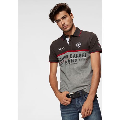 Poloshirt BRUNO BANANI, Herren, Gr. XXXL (64/66), grau (grau, anthrazit), Piquu00e9, Obermaterial: 87% Baumwolle, 8% Viskose, 5% Elasthan, bedruckt, bestickt, casual, körpernah, Kurzarm Bündchen, Shirts, Kurzarm, körpernahe Passform, mit Polokragen