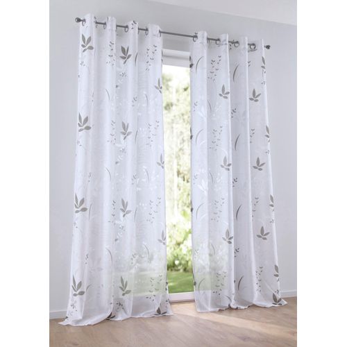 Gardine HEINE HOME Gr. 2, grau (weiß, taupe), B:140cm H:175cm, Viskose, Polyester, Gardinen
