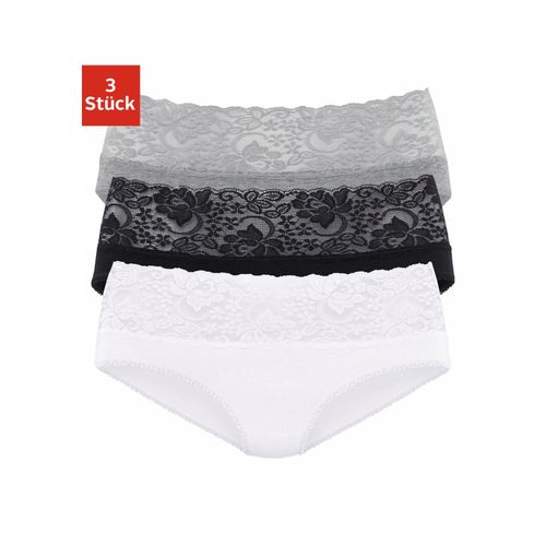 Slip VIVANCE, Damen, Gr. 36/38, schwarz-weiß (weiß, schwarz, grau, meliert), Single Jersey, Obermaterial: 95% Baumwolle, 5% Elasthan. Spitze: 93% Polyamid, 7% Elasthan (LYCRA), unifarben, bequem, Unterhosen, aus elastischer Baumwolle mit floraler Spitze