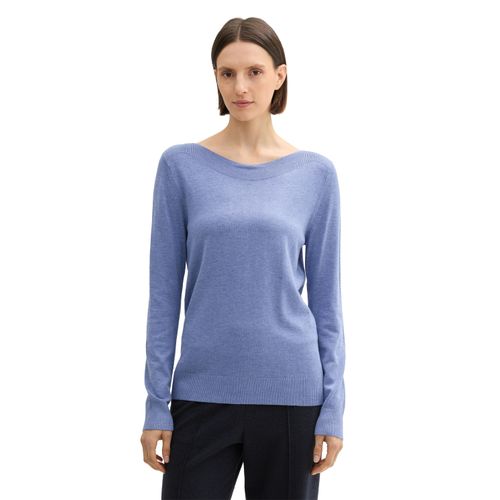 Longpullover TOM TAILOR, Damen, Gr. XS (34), blau (colony blau melange), Obermaterial: 85% Viskose, 15% Polyamid, meliert, casual, regular fit taillenbedeckt, U-Boot-Ausschnitt, Langarm Rippbündchen, Pullover, mit Rippbündchen