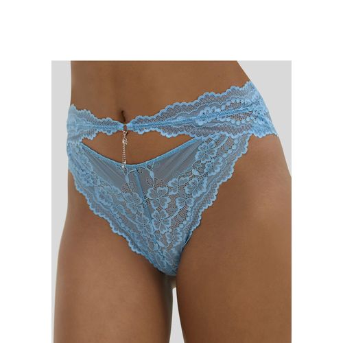 Tanga LASCANA, Damen, Gr. 32/34, blau (türkis), Microtouch, Spitze, Obermaterial: 87% Polyamid, 13% Elasthan, figurbetont, Unterhosen, mit hohem Schnitt und verführerischem Cut-Out
