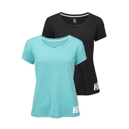 Funktionsshirt H.I.S, Damen, Gr. 44/46, schwarz, mint, Obermaterial: 100% Polyester, sportlich, figurbetont hüftlang, Rundhals, Kurzarm durchgesteppt, Shirts, figurbetonter Schnitt, sportlicher Look, mit trendigem Logodruck