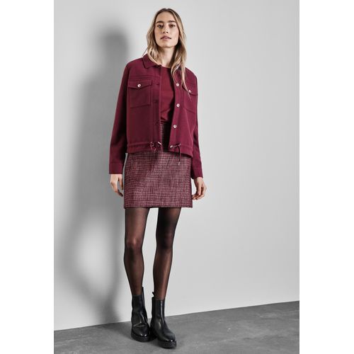 Minirock STREET ONE, Damen, Gr. 40, rot (mulberry rot), Stoff, 100% Polyester, gemustert, casual, gerade knielang, Röcke, Middle Waist