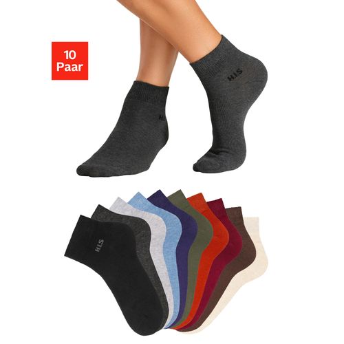 Kurzsocken H.I.S, Herren, Gr. 47-48, bunt (1x marine, 1x orange, 1x khaki, 1x plum, 1x beige, meliert, 1x jeans, meliert, 1x grau, meliert, 1x anthrazit, meliert, 1x braun, 1x schwarz), Baumwollmischung, unifarben, elastisch, Socken, mit farbigem Innenbund