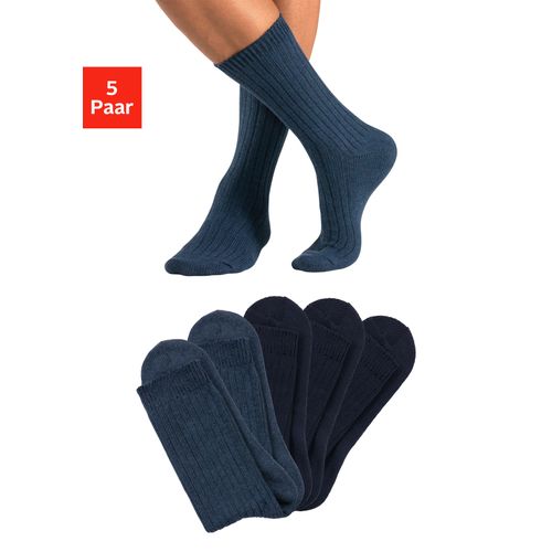 Arbeitssocken H.I.S, Herren, Gr. 39-42, blau (2x jeans meliert, 3x marine), Baumwollmischung, uni und meliert, elastisch, Socken, besonders grob gestrickt