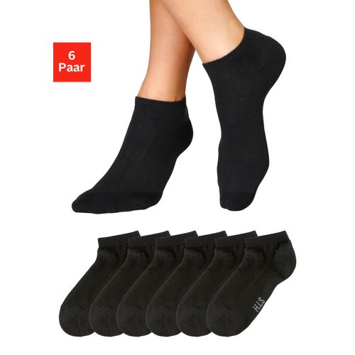 Sneakersocken H.I.S, Damen, Gr. 35-38, schwarz (6x schwarz), Baumwolle, Polyamid, Elasthan, uni, elastisch, Socken, mit weicher Frotteesohle