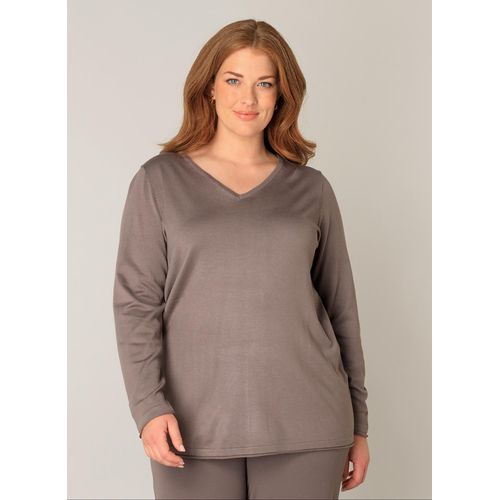 V-Ausschnitt-Pullover BASE LEVEL CURVY, Damen, Gr. 52, grau (schwarz taupe), Obermaterial: 80% Viskose, 20% Nylon, casual, regular fit, V-Ausschnitt, Langarm, Pullover, mit V-Ausschnitt