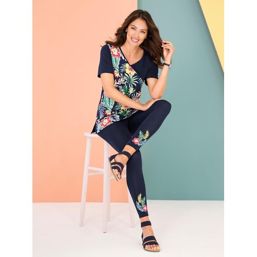 Hausanzug CLASSIC BASICS, Damen, Gr. 48, bunt (marine, türkis, bedruckt), 95% Baumwolle, 5% Elasthan, Homewear-Sets