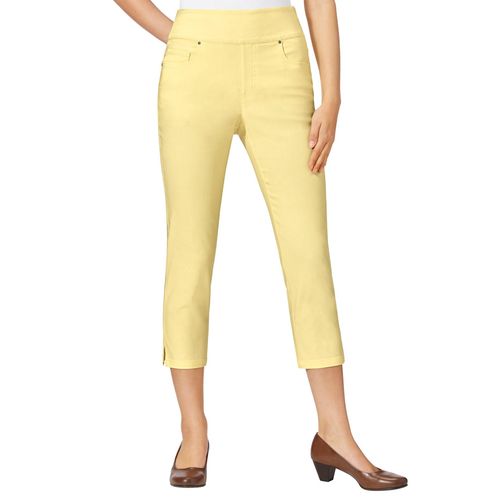 Stretch-Hose CASUAL LOOKS, Damen, Gr. 46, Normalgrößen, gelb (vanillegelb), 72% Viskose, 25% Polyamid, 3% Elasthan, unifarben, 7/8-Länge, Hosen