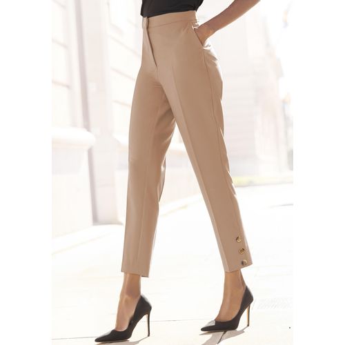 Anzughose LASCANA, Damen, Gr. 46, N-Gr, braun (camelfarben), Twill, Obermaterial: 75% Polyester, 20% Viskose, 5% Elasthan, unifarben, modisch, figurbetont knöchellang, Hosen, mit Knöpfen am Beinsaum, figurbetont, Anzughose, Business-Look