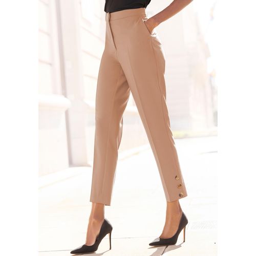 Anzughose LASCANA, Damen, Gr. 42, N-Gr, braun (camelfarben), Twill, Obermaterial: 75% Polyester, 20% Viskose, 5% Elasthan, unifarben, modisch, figurbetont knöchellang, Hosen, mit Knöpfen am Beinsaum, figurbetont, Anzughose, Business-Look