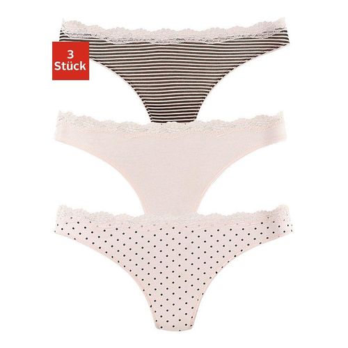 String LASCANA, Damen, Gr. 36/38, rosa (rosa, uni, gepunktet, gestreift, gestreift), Obermaterial: 95% Baumwolle, 5% Elasthan. Spitze: 87% Polyamid, 13% Elasthan, unifarben, gestreift, gepunktet, körpernah, Unterhosen, aus elastischer Baumwolle mit zarter Spitze