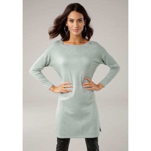 Longpullover LAURA SCOTT, Damen, Gr. 48, grün (mint, meliert), Feinstrick, Obermaterial: 70% Viskose, 30% Polyamid, meliert, unifarben, Basic, lässig geschnitten hüftbedeckend, Rundhals, 3/4-Ärmel, Pullover, mit Seitenschlitzen