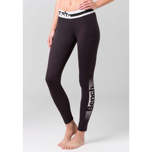 Leggings BENCH., Damen, Gr. 32/34, N-Gr, schwarz-weiß (schwarz, weiß), Strick, Obermaterial: 92% Baumwolle, 8% Elasthan, bedruckt, unifarben, figurbetont lang, Hosen, mit Logoprint am Bündchen