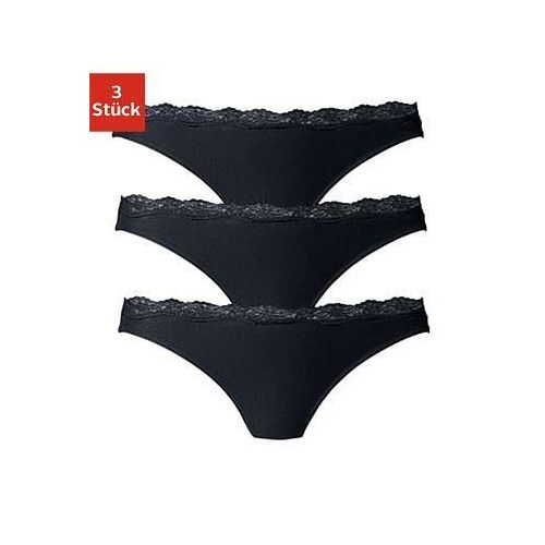 String LASCANA, Damen, Gr. 44/46, schwarz, Obermaterial: 95% Baumwolle, 5% Elasthan. Spitze: 87% Polyamid, 13% Elasthan, unifarben, körpernah, Unterhosen, aus elastischer Baumwolle mit zarter Spitze