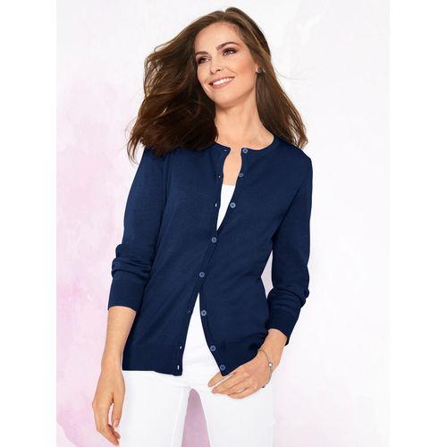 Strickjacke CLASSIC BASICS, Damen, Gr. 52, blau (marine), 100% Baumwolle, unifarben, figurumspielend, Strickjacken, Topseller
