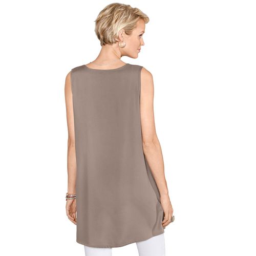 Blusentop CLASSIC BASICS, Damen, Gr. 54, grau (taupe), 70% Polyester, 30% Viskose, unifarben, Rundhals, ohne Ärmel, Blusen
