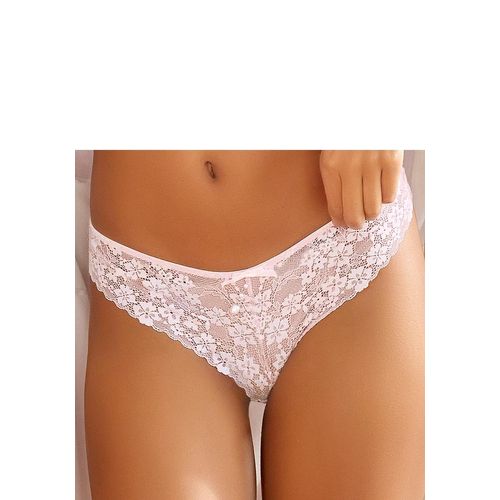 String LASCANA, Damen, Gr. 36/38, rosa (rosa, creme), Microtouch, Obermaterial: 88% Polyamid, 12% Elasthan, figurbetont, Unterhosen, rundherum aus floraler Spitze, Dessous