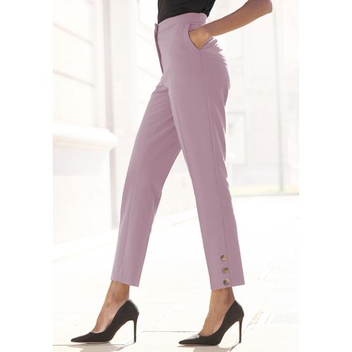 Anzughose LASCANA, Damen, Gr. 38, N-Gr, lila (mauve), Twill, Obermaterial: 75% Polyester, 20% Viskose, 5% Elasthan, unifarben, modisch, figurbetont knöchellang, Hosen, mit Knöpfen am Beinsaum, figurbetont, Anzughose, Business-Look