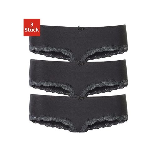 Panty LASCANA, Damen, Gr. 40/42, schwarz, Jersey, Obermaterial: 95% Baumwolle, 5% Elasthan. Spitze: 87% Polyamid, 13% Elasthan, unifarben, körpernah, Unterhosen, aus elastischer Baumwolle mit zarter Spitze