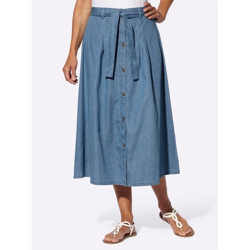 Jeansrock CLASSIC BASICS, Damen, Gr. 48, blau (blau, bleached), 100% Baumwolle, unifarben, wadenlang, Röcke