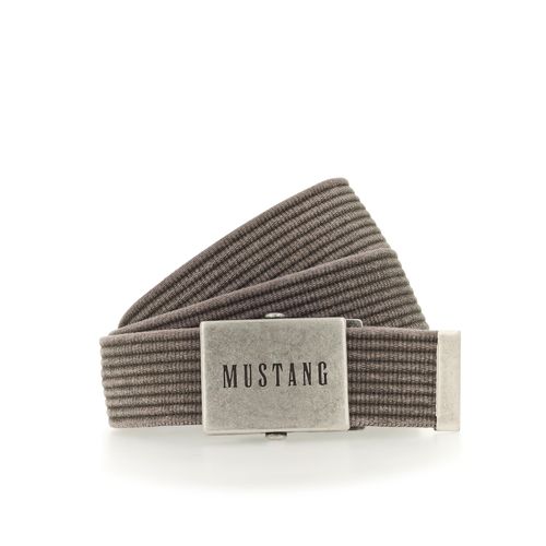 Stoffgürtel MUSTANG, Damen, Gr. 110, grau (hellgrau), Baumwolle, unifarben, casual,klassisch,sportlich, Gürtel, Gewaschenes Rillenband, Klemmverschluss aus mattem Silber, 4 cm