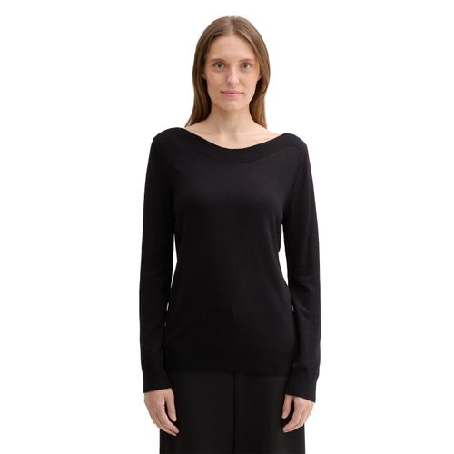 Longpullover TOM TAILOR, Damen, Gr. XS (34), schwarz (deep schwarz), Obermaterial: 85% Viskose, 15% Polyamid, unifarben, casual, regular fit taillenbedeckt, U-Boot-Ausschnitt, Langarm Rippbündchen, Pullover, mit Rippbündchen