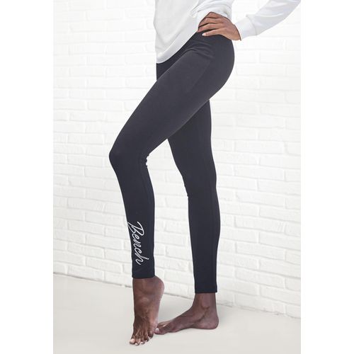 Leggings BENCH. LOUNGEWEAR, Damen, Gr. 40/42, N-Gr, schwarz, Single Jersey, Obermaterial: 95% Baumwolle, 5% Elasthan, unifarben, Basic, figurbetont lang, Hosen, mit glänzender Logostickerei
