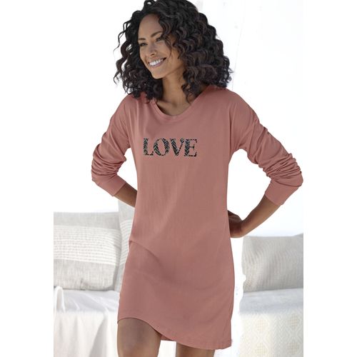 Nachthemd VIVANCE DREAMS, Damen, Gr. 36/38, N-Gr, orange (aprikose), Single Jersey, Obermaterial: 100% Baumwolle, bedruckt, unifarben mit Farbeinsatz, modisch, loose fit kurz, Rundhals, Langarm Bündchen, Kleider, mit großem Frontprint