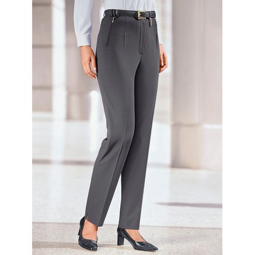 Bügelfaltenhose CLASSIC BASICS, Damen, Gr. 245, Extrakurzgrößen, grau (stahlgrau, meliert), 100% Polyester, unifarben, meliert, lang, Hosen