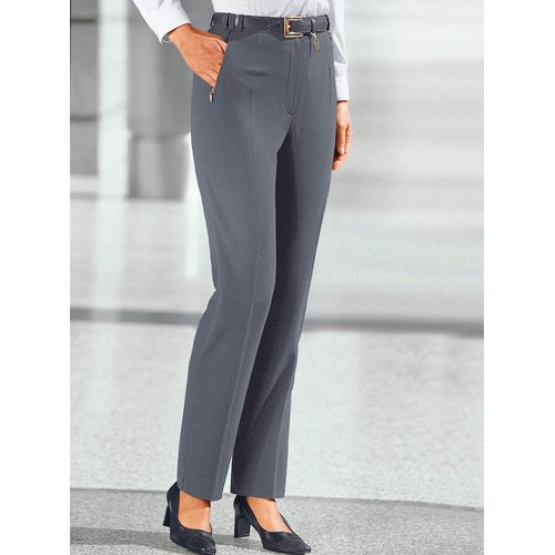 Bügelfaltenhose CLASSIC BASICS, Damen, Gr. 38, Normalgrößen, grau (stahlgrau, meliert), 100% Polyester, unifarben, lang, Hosen