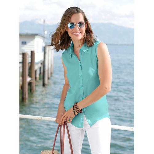 Blusentop CLASSIC BASICS, Damen, Gr. 44, grün (mint), 100% Polyester, unifarben, ohne Ärmel, Blusen