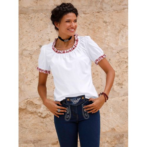 Trachtenbluse CLASSIC BASICS, Damen, Gr. 38, weiß, 65% Polyester, 35% Baumwolle, Besatz:35% Baumwolle, 65% Polyester, gemustert, mehrfarbig, Rundhals, Kurzarm, Blusen