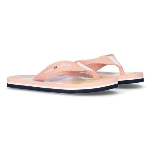 Zehentrenner TOMMY HILFIGER, Kinder, Gr. 35, rosa (rosa multi), Polyester, colorblocking, casual, Schuhe, Pool Slides, Pantolette, Sandale mit Textilbandage