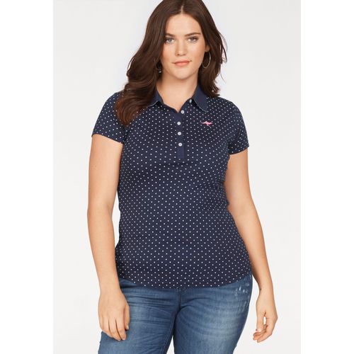 Poloshirt KANGAROOS, Damen, Gr. 44/46 (L), blau (marine, weiß, gepunktet), Rippware, Single Jersey, Obermaterial: 100% Baumwolle, bedruckt, casual, figurbetont hüftbedeckend, Kurzarm, Shirts, figurbetonter Schnitt, bedrucktes Punkte-Motiv, Hemdblusenkragen