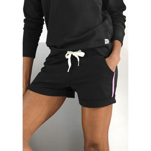 Strandshorts H.I.S, Damen, Gr. 44/46, N-Gr, schwarz, Sweatware, Obermaterial: 77% Baumwolle, 20% Polyester, 3% Elasthan, unifarben mit Farbeinsätzen, sportlich, Basic kurz, Hosen Sweatshorts, mit seitlichen Tapestreifen