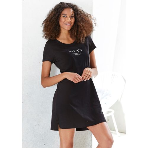 Nachthemd VIVANCE DREAMS, Damen, Gr. 40/42, N-Gr, schwarz, Single Jersey, Obermaterial: 100% Baumwolle, bedruckt, unifarben, klassisch, Basic ca. Mitte Oberschenkel, Rundhals, Kurzarm abgesteppte Kante, Kleider, mit Statementdruck