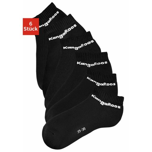 Sneakersocken KANGAROOS, Damen, Gr. 35-38, schwarz (6x schwarz), Polyamid, Baumwolle, Elasthan, unifarben, elastisch, Socken, mit Frottee innen