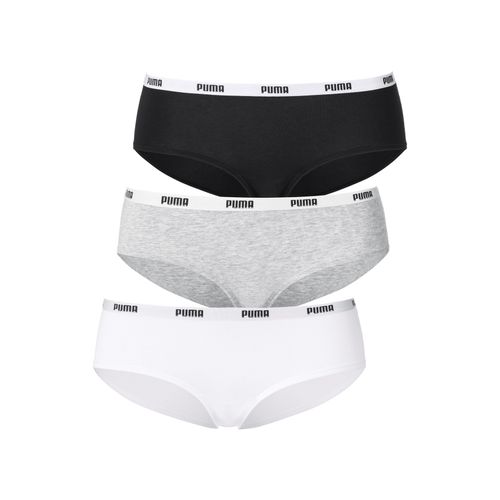 Hipster PUMA, Damen, Gr. M, schwarz (weiß, grau, schwarz), Obermaterial: 95% Baumwolle, 5% Elasthan, unifarben, bedruckt, eng, Unterhosen, mit Logobund