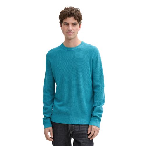 Rundhalspullover TOM TAILOR, Herren, Gr. M, blau (turquoise blau melange), Strick, Obermaterial: 100% Baumwolle, unifarben, casual, regular fit taillenlang, Rundhals, Langarm Bündchen, Pullover, mit Rundhalsausschnitt
