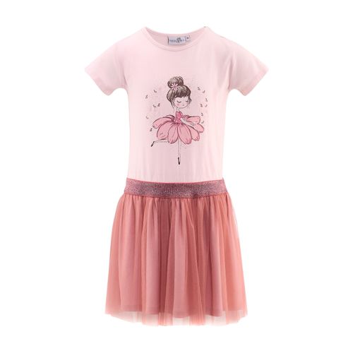 Midikleid HAPPY GIRLS, Mädchen, Gr. 122, N-Gr, rosa (rose), Jersey, Obermaterial: 95% Baumwolle, 5% Elasthan. Futter: 100% Polyester. Unterteil: 100% Polyester, bedruckt, casual, regular fit wadenlang, Rundhals, Kurzarm, Kleider
