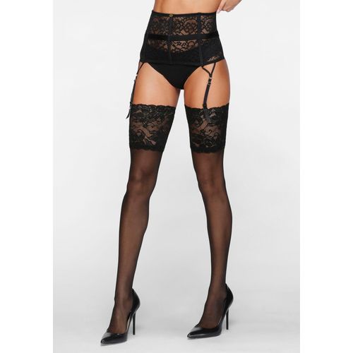 Halterlose Feinstrümpfe LASCANA, Damen, Gr. 32-34, schwarz, Polyamid, Elasthan, normal, Socken, mit breitem Spitzenband