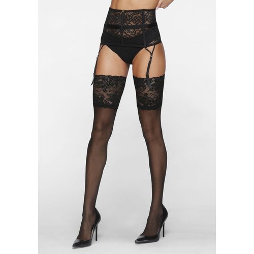 Halterlose Feinstrümpfe LASCANA, Damen, Gr. 60-62, schwarz, Polyamid, Elasthan, normal, Socken, mit breitem Spitzenband