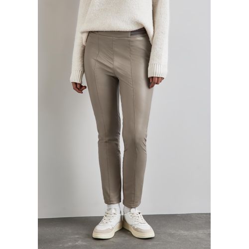 Lederhose STREET ONE, Damen, Gr. 44, Länge 28, beige (driftwood beige), Stoff, 94% Polyester, 6% Elasthan, unifarben, casual, skinny fit lang, Hosen, High Waist