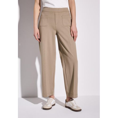 Stoffhose STREET ONE, Damen, Gr. 42, Länge 28, beige (safari beige), Stoff, 61% Viskose, 32% Polyamid, 7% Elasthan, unifarben, casual, comfort fit knöchellang, Hosen, High Waist
