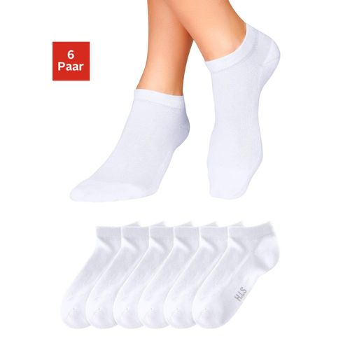 Sneakersocken H.I.S, Damen, Gr. 35-38, weiß (6x weiß), Baumwolle, Polyamid, Elasthan, uni, elastisch, Socken, mit weicher Frotteesohle, Topseller