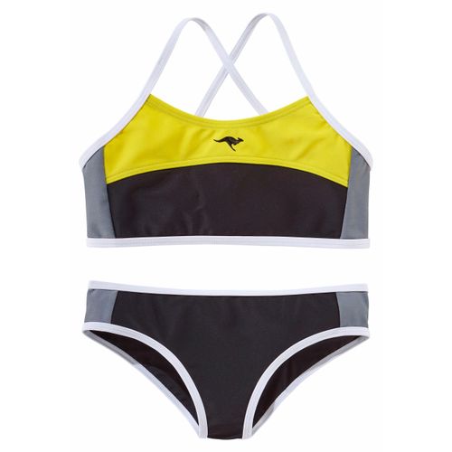 Bustier-Bikini KANGAROOS, Kinder, Gr. 122/128, N-Gr, schwarz (schwarz, gelb), Polyamid, Bikini-Sets, im sportlichen Look