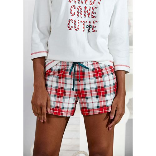 Schlafshorts LASCANA, Damen, Gr. 44/46, N-Gr, rot, Interlock, Obermaterial: 100% Baumwolle, kariert, festlich, bequem kurz, Hosen Nachtwäsche Pyjamahose Pyjama, mit Karomuster